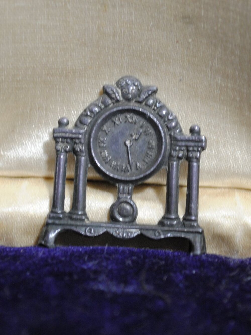Vintage Thin Metal Dollhouse Cherub Mantle Clock